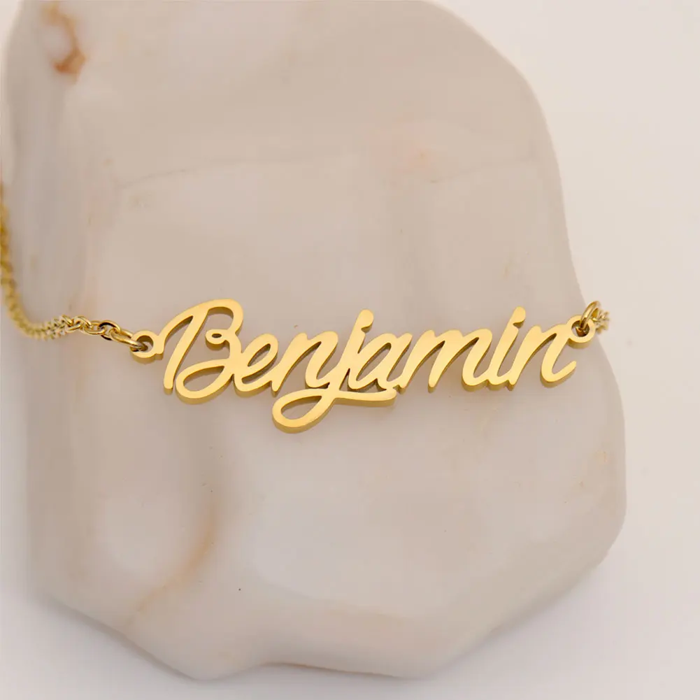 

AOLOSHOW Benjamin Name Necklace for Women Gold Color Stainless Steel Jewelry Nameplate Pendant Letter Choker