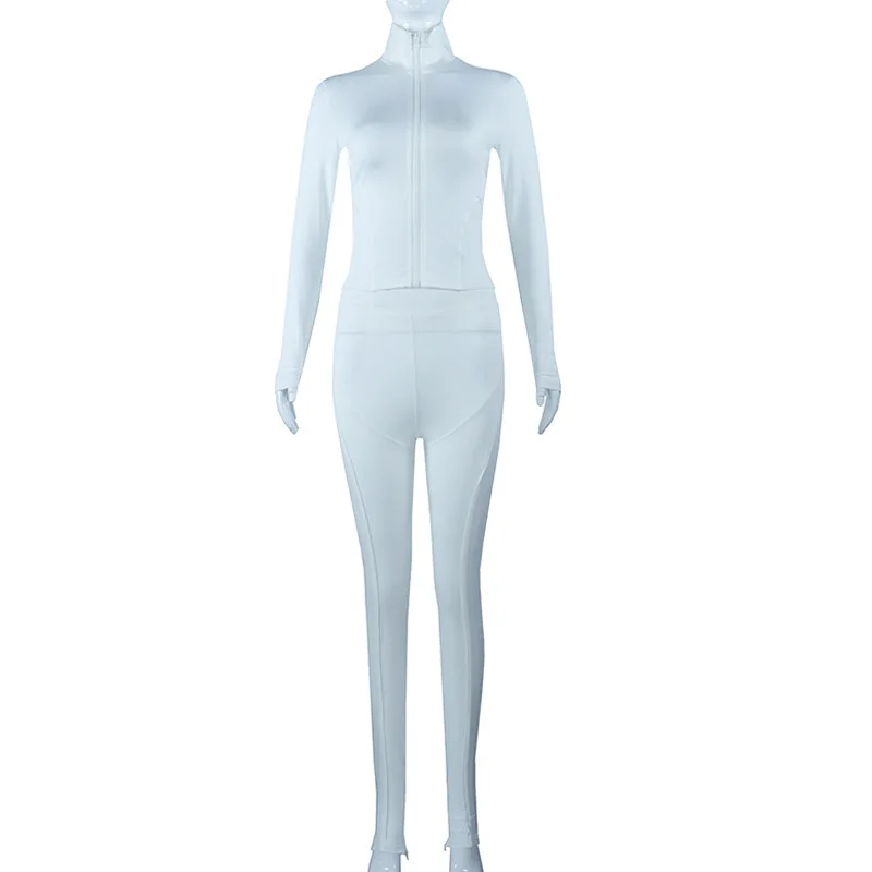 2026 Autumn New Solid Color Zipper Stand Collar Long Sleeve Casual Jacket Fitness Yoga Outfit Long Pants Set