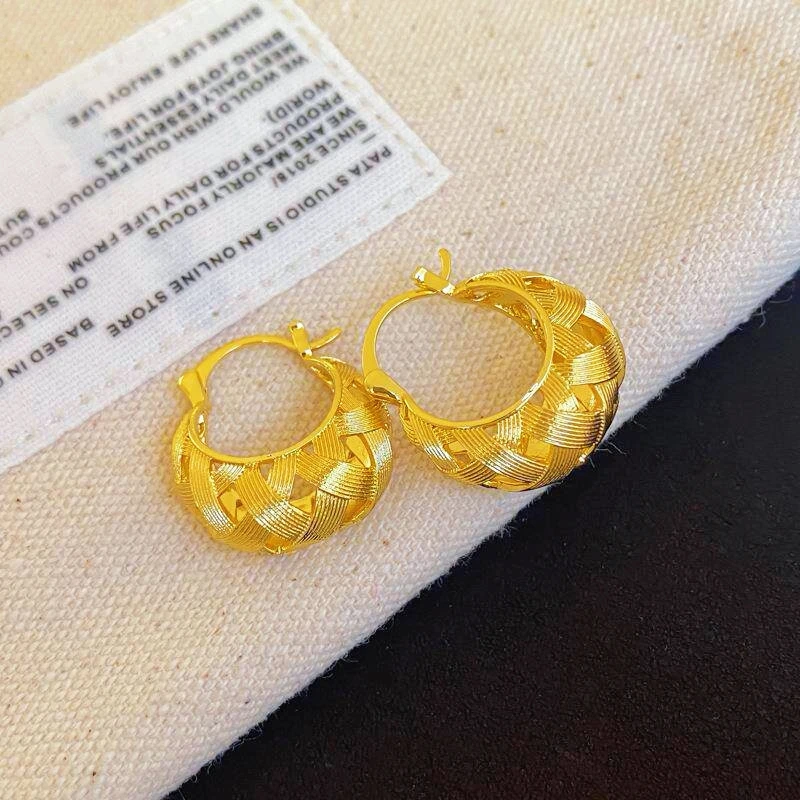 Soft 24K Gold AU999 Light Luxury Texture Earring for Women, skin-friendly, durable and oxidation-resistant