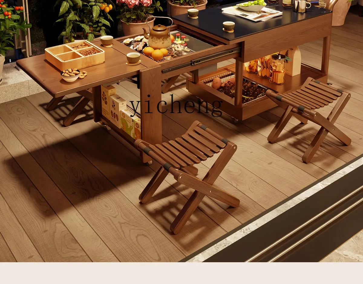 

ZZ solid wood movable coffee table surrounding stove tea table living room balcony retractable rock slab edge few