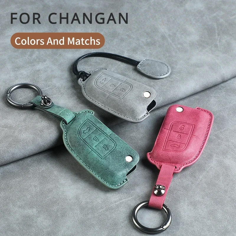 

3 Button Leather Car Flip Key Case Cover For Changan Alsvin V3 V5 V7 CX20 30 Zhixiang Eulove CS15 CS35 CS75 EV EStar EADO Raeton