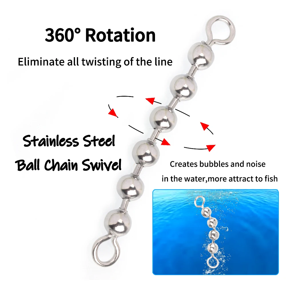 10PCS Fishing Stainless Steel Ball Chain Swivels 3/4/6 Beads Rolling Swivels DIY Rigging Connectors Accessories