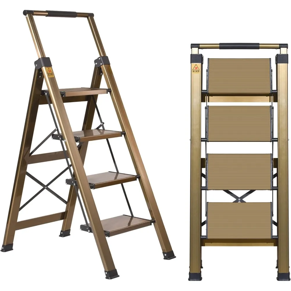 

XinSunho 4 Step Ladder, Aluminum 4 Step Stool with Retractable Handrail and Anti-Slip Wide Pedal, Folding Stool Ladders 4 Steps,