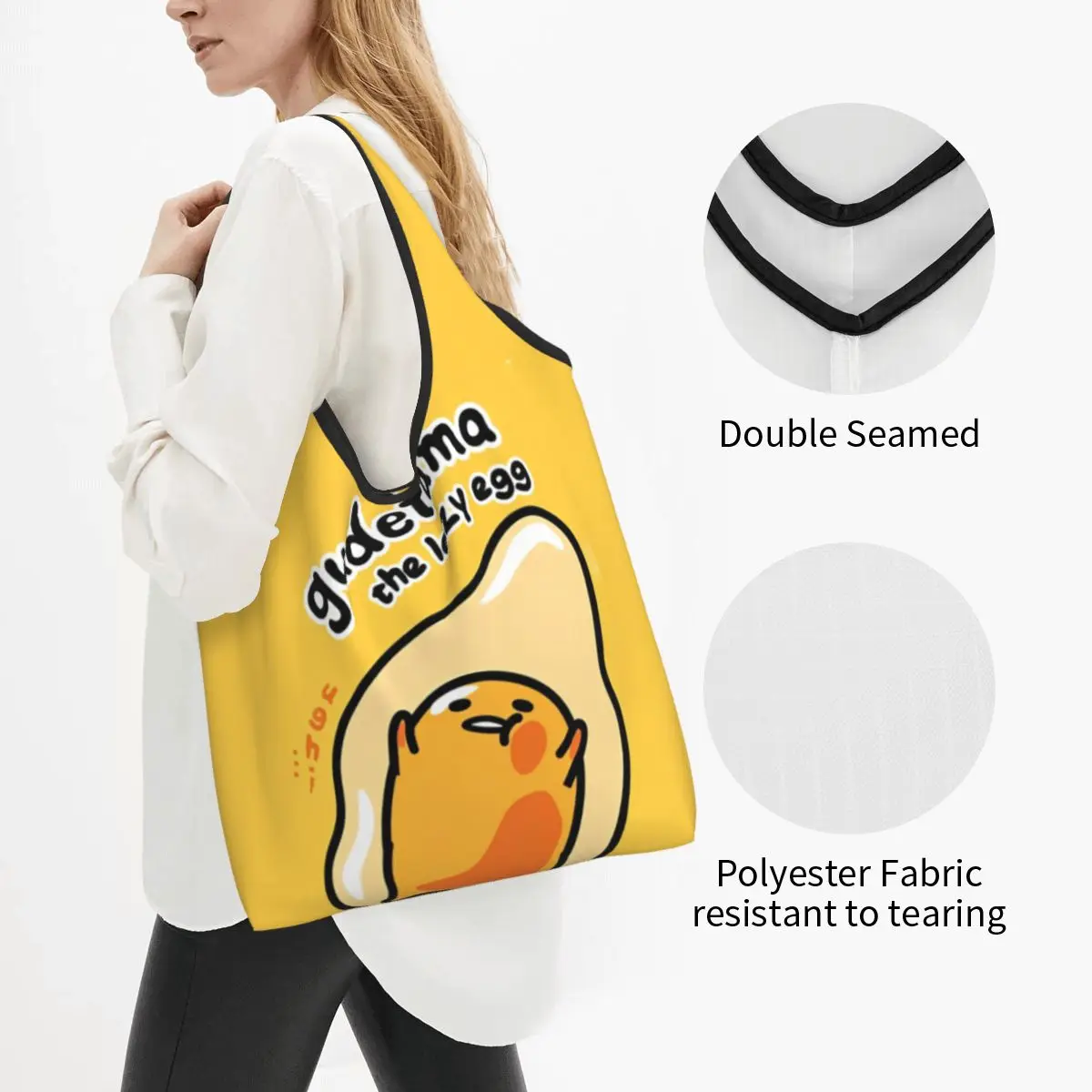 Gudetama The Lazy Egg Shopper Bag College Handbags Student Custom Shopping Bags Cute Polyester Tote Bag