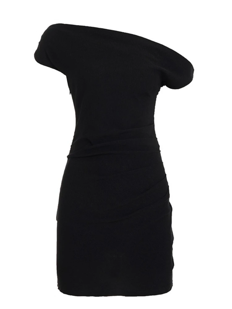 SsTss セクシーな黒のワンショルダーボディコンミニドレス女性のためのファッションノースリーブスリムハイウエストシャーリングフィットセクシーなホットティードレス