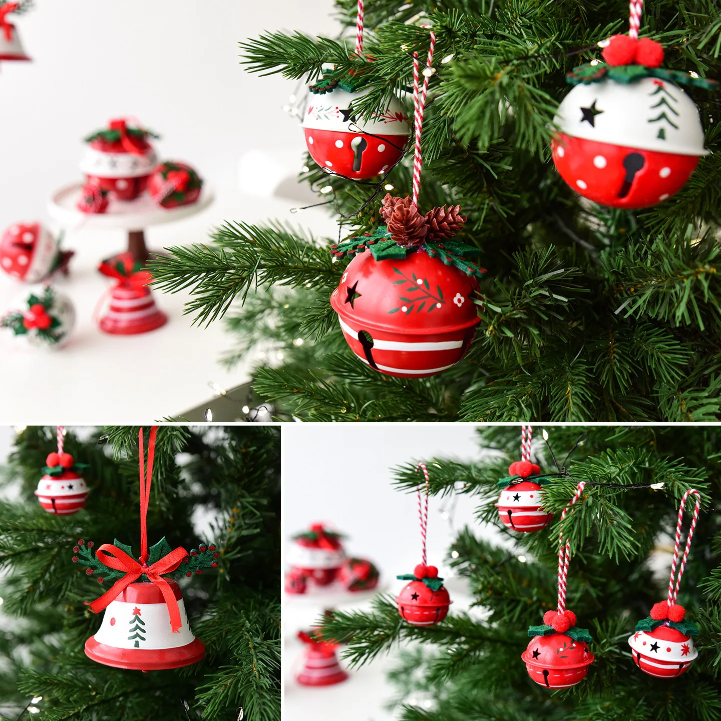 

Рождественские железные колокольчики с шишками, ягодами и листьями, звуковое кольцо, металлическое подвесное украшение для декора рождественской елки, венок