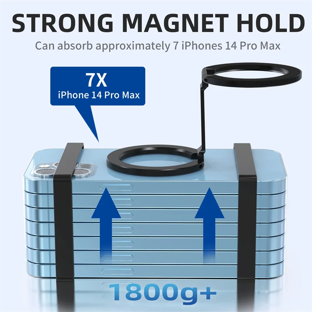 Double-Sided Magnetic Phone Holder Aluminium Foldable Phone Ring  Stand For MagSafe iPhone 15 14 13 Pro Max Huawei Samsung