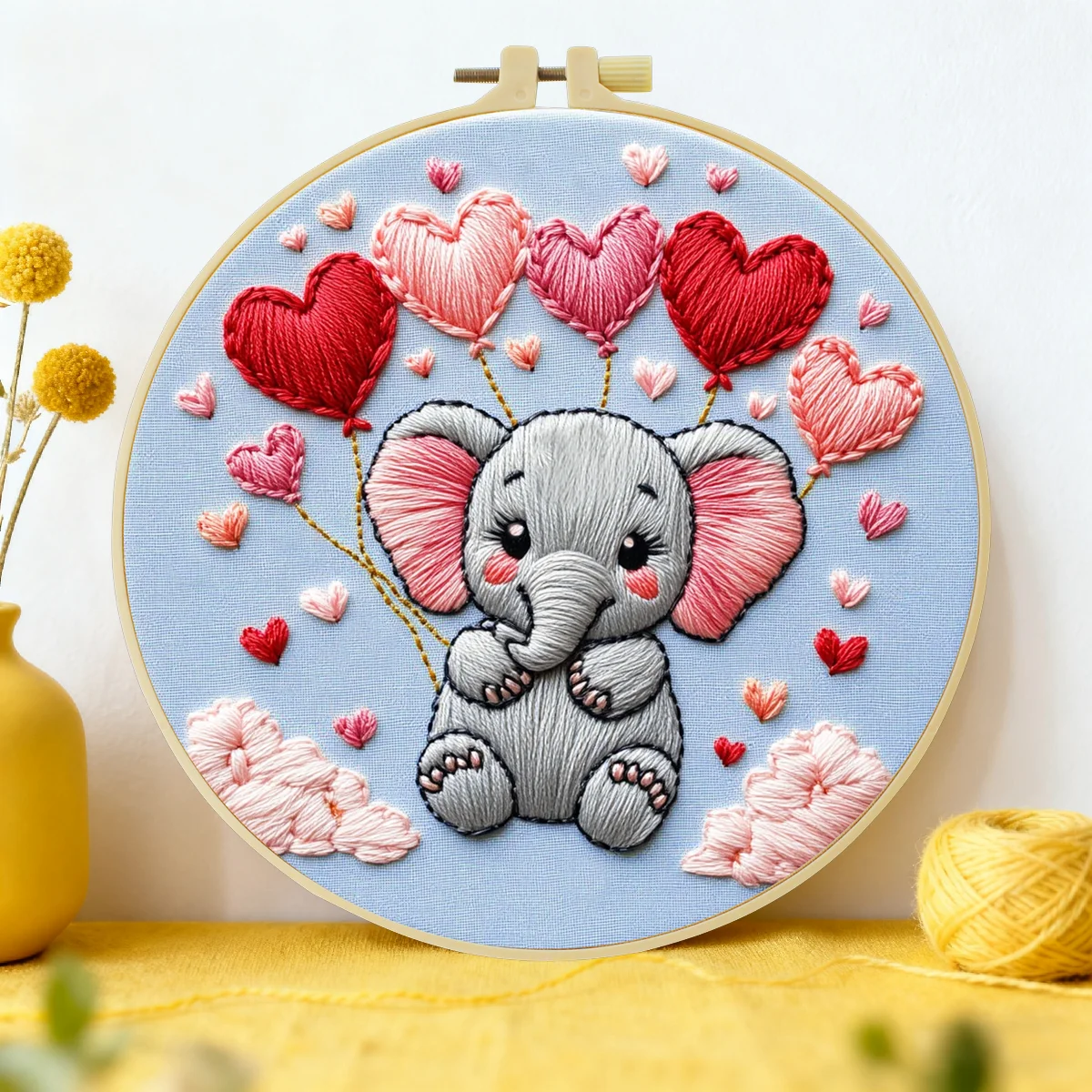 1 Stück 20X20CM/15X15CM 7,87/6,3 Zoll Niedlicher kleiner Elefant Taschen-Stickerei Starter-Kit DIY-Kit DIY-Stickerei-Set Handarbeiten – Detail 1