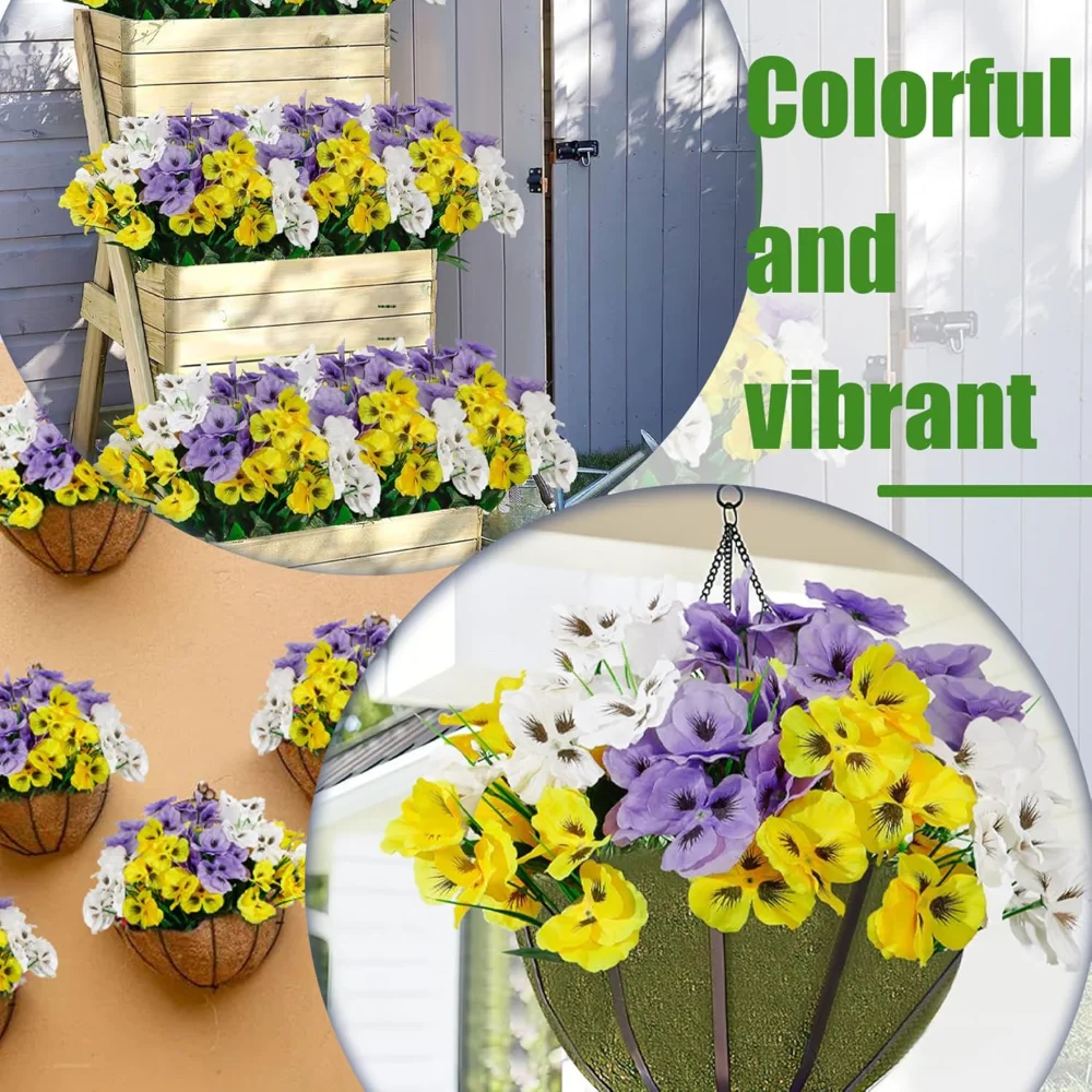 Artificial Pansies for Outdoors 6 Bundles 14in Fake Flowers DIY Faux Flowers 10 Flowers Realistic Artificial Flowers for Garden
