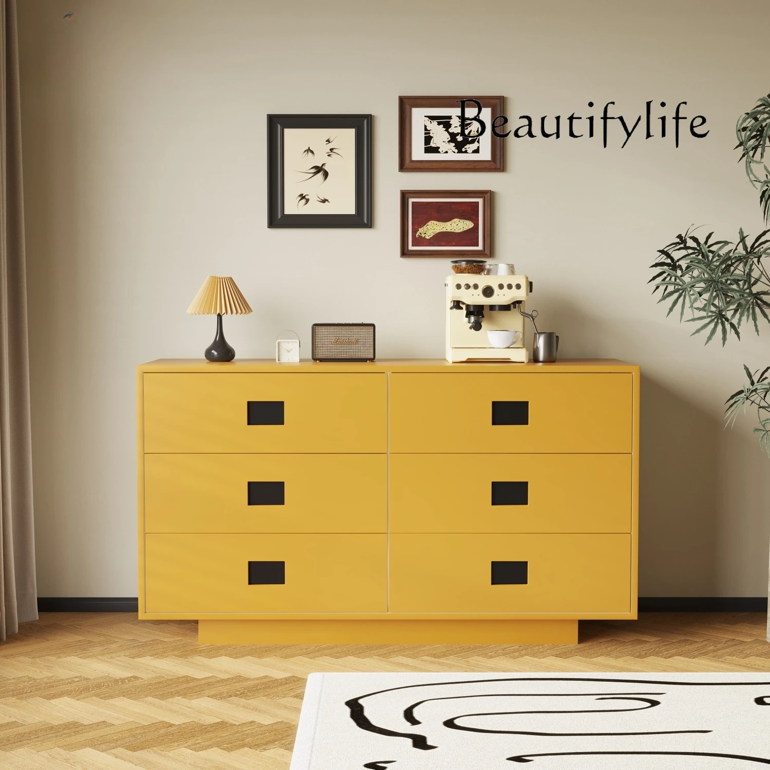 

Medieval style paint contrasting color living room dining side cabinet small apartment bedroom bedside drawer side cabinet