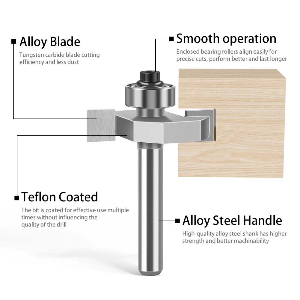 1/4inch 1/2inch Shank T Slot Router Bit Bit with Bearing Wood Slotting Milling Cutter T Type Rabbeting Woodwork Tools for Wood