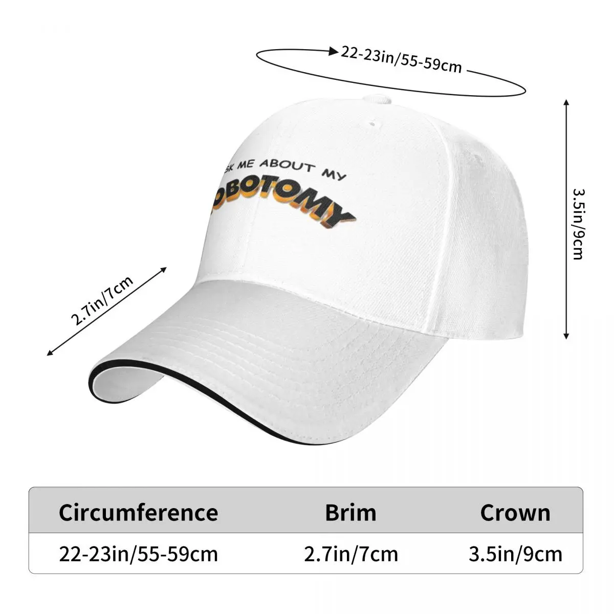 Ask Me About My Lobotomy Cap Casual Baseball Caps Adjustable Hat Hip Hop Summer Unisex Baseball Hats Customizable Polychromatic