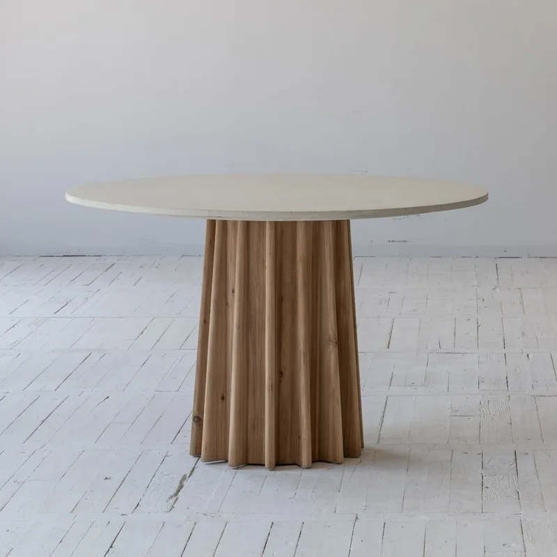 #d FORLuxury Style Pine Wood Base Oak Desktop Round Shape Dining Table Wood Dining Table for Dining Room&