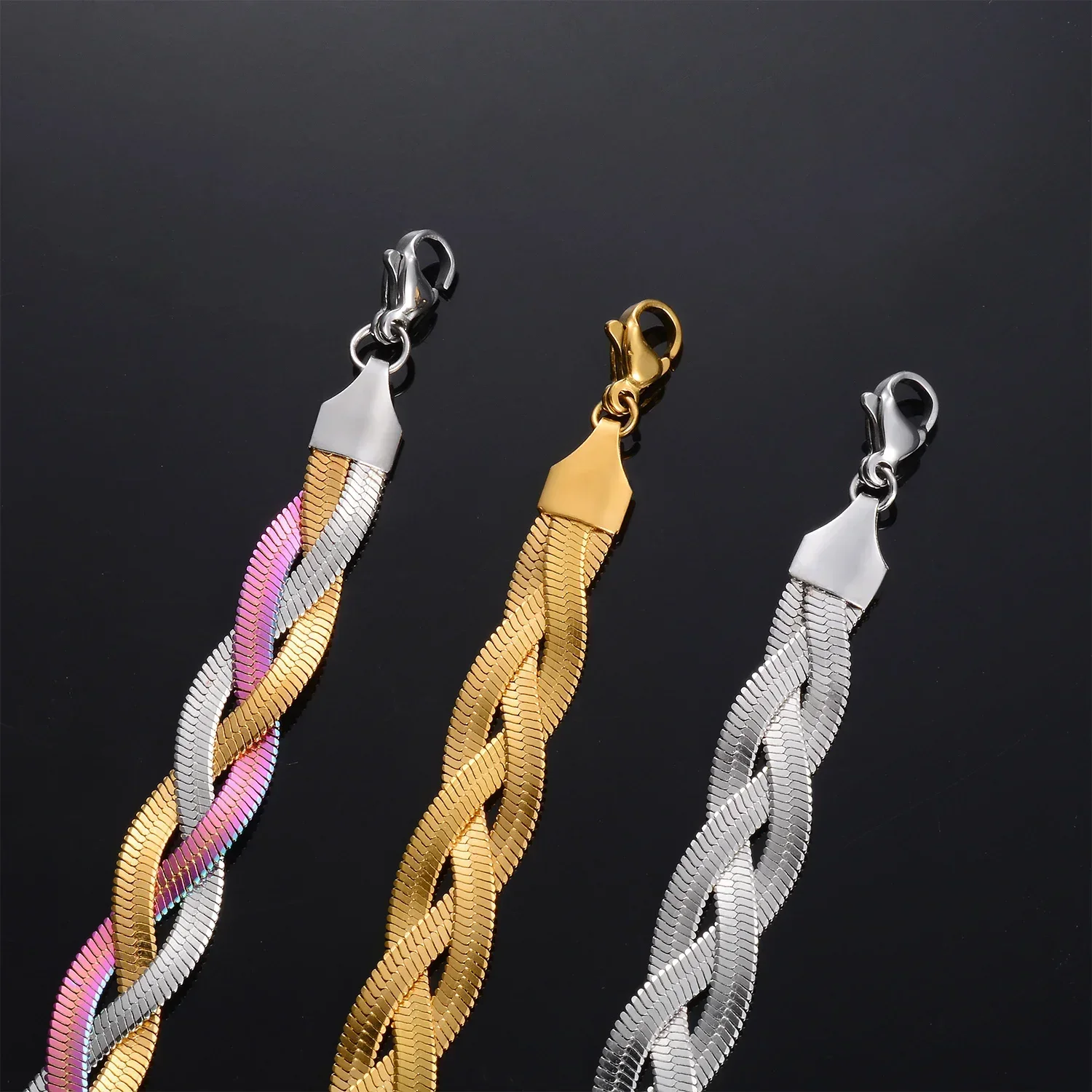 Stainless Steel Gold Color Flat Snake Chain Herringbone Necklace Glorious Choker Gold Color Fashion Jewelry