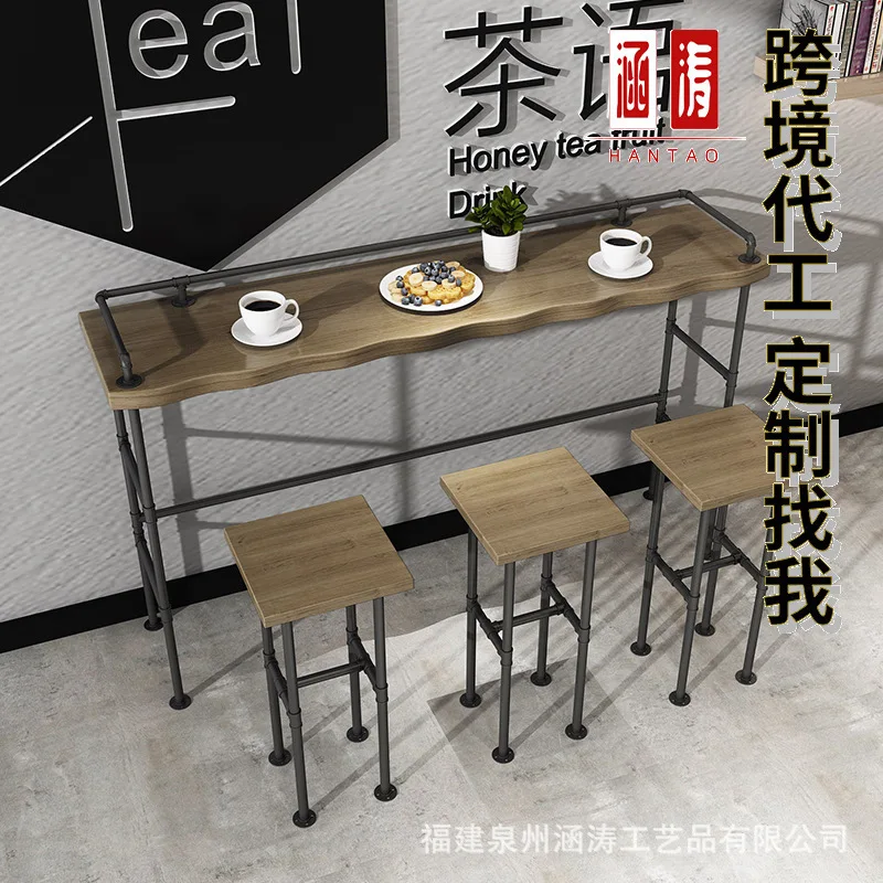 Cross-border antique style bar table simple against the wall long strip high table milk tea shop bar