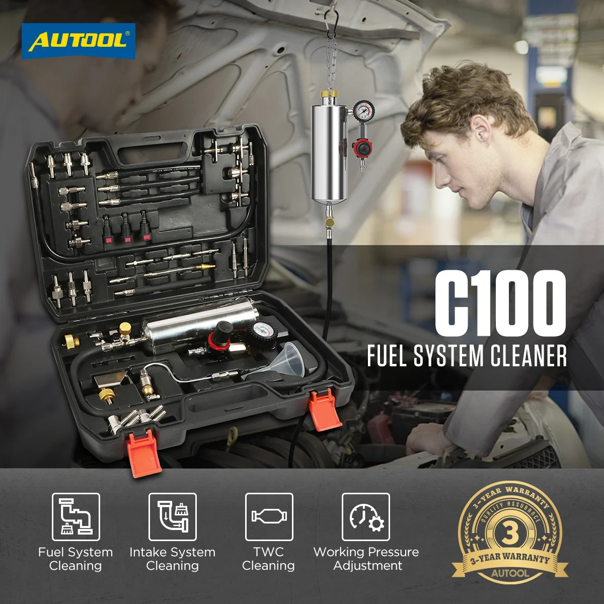 

AUTOOL AUTO Fuel Cleaning Machine Cleaner Washing Tool C100 Car Non-Dismantle Automotive Throttle Nozzle Injector Cleaning Tool