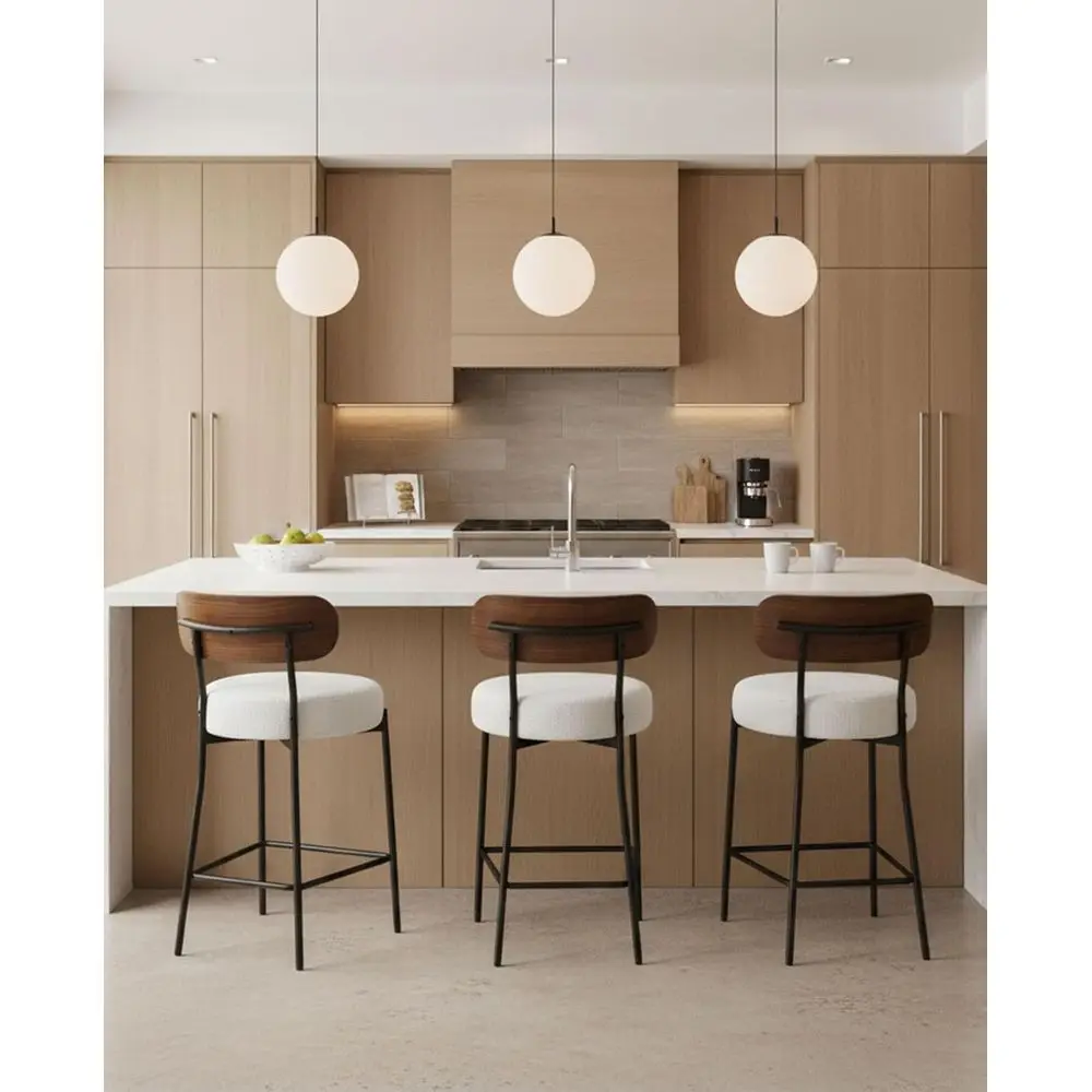 

Set of 3, 24 Counter Height Bar Stools with Upholstered Seats and Wooden Backs for Kitchen Island or Bar