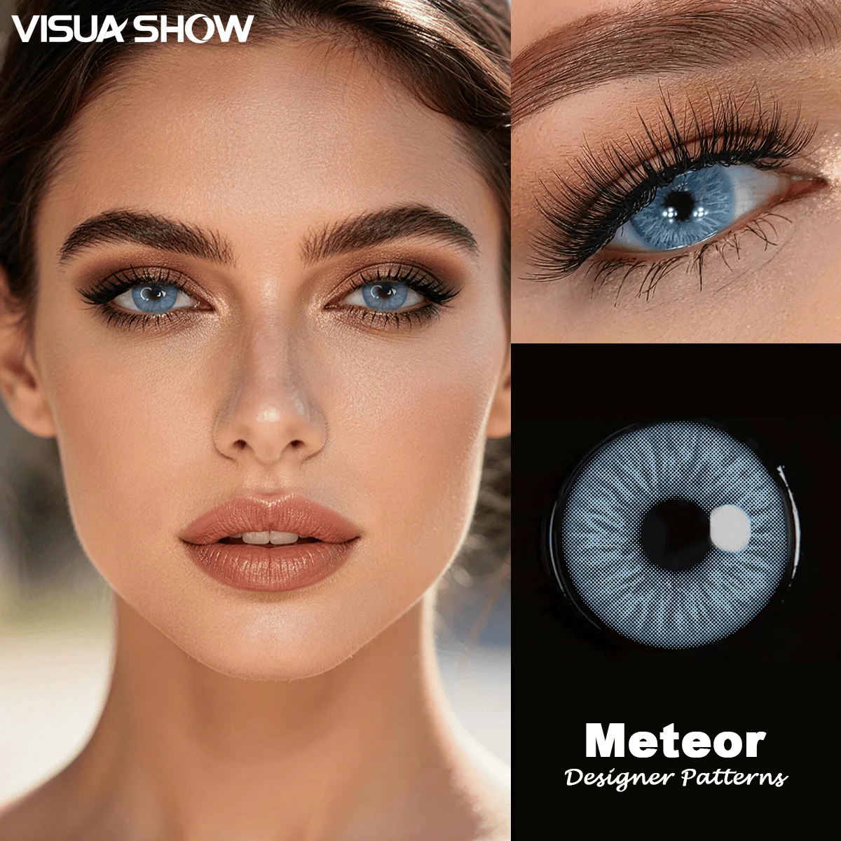 Visuashow Farbige Kontaktlinsen Meteor 2 Stück, Kleine Pupille, Halbjährlich Einweg, Leicht, Glatter Rand, Für Schüler, Tägliches Tragen, Zurück zur Schule, Natürliches aufhellendes Augen-Make-up – Detail 6