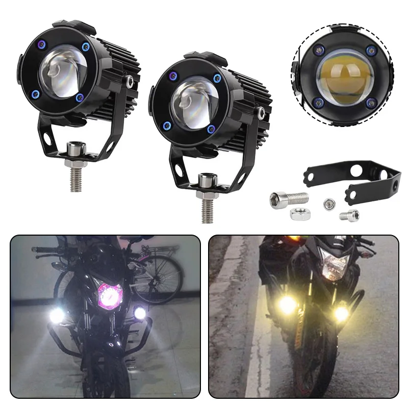 Motorcycle Universal LED Spotlight Dual Color High beam Auxiliary Fog Light Headlight Driving Lights 30W For Moto Trucks SUVs