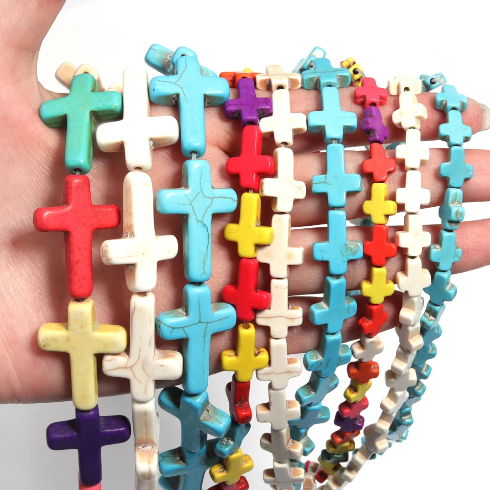 Natural Turquoise Stone Beads Color Cross Charms Multi-size Gemstone Pendant for DIY Bracelet Necklace Jewelry Making Stuff