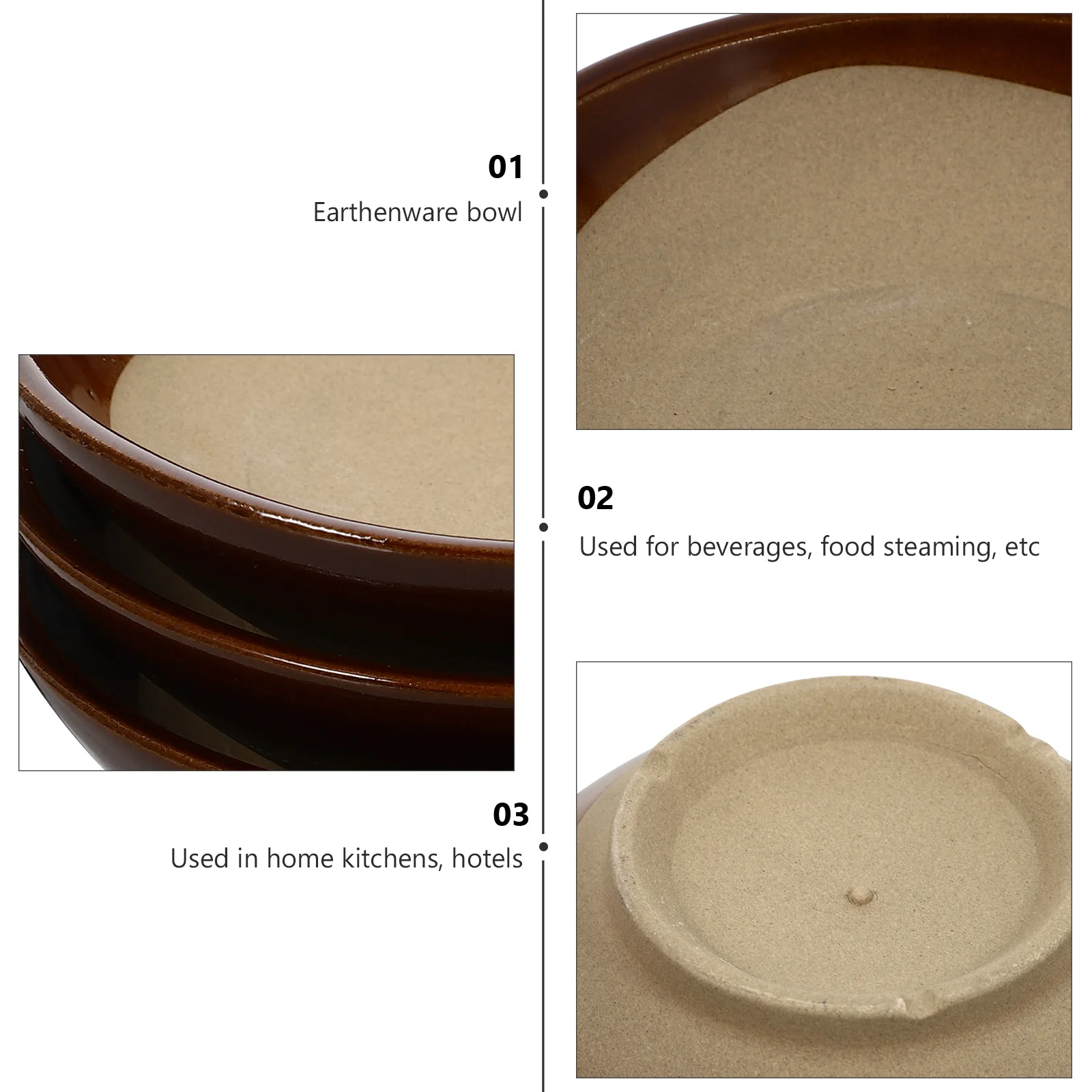 

3Pcs High Quality Clay Bowls Set Polished Edges Heat Resistant Classic Kitchen Tableware Drink Bowls