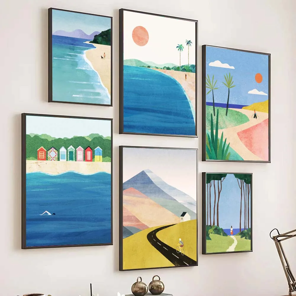 1pc frameless Summer Surf Beach Girl Tropical Landscape Poster Coastal Canvas Painting Trendy Wall Art Pictures for Living Ro