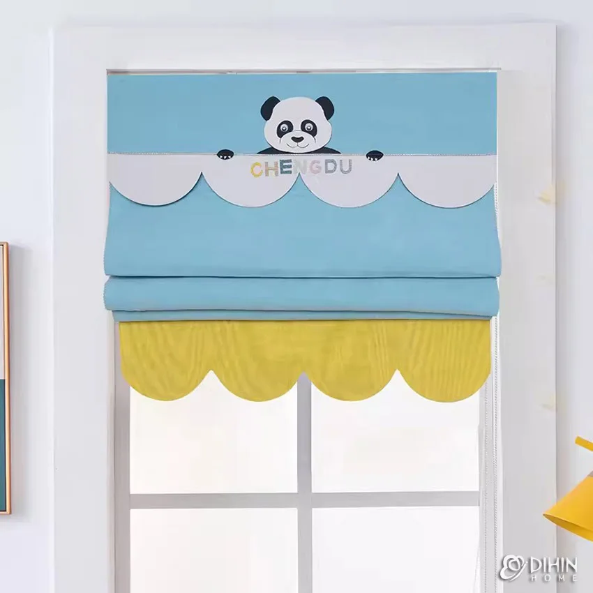 Cartoon Panda Printed Custom Made Roman Shades Light Filter/Blackout Window Blinds For Living Room Easy to Install