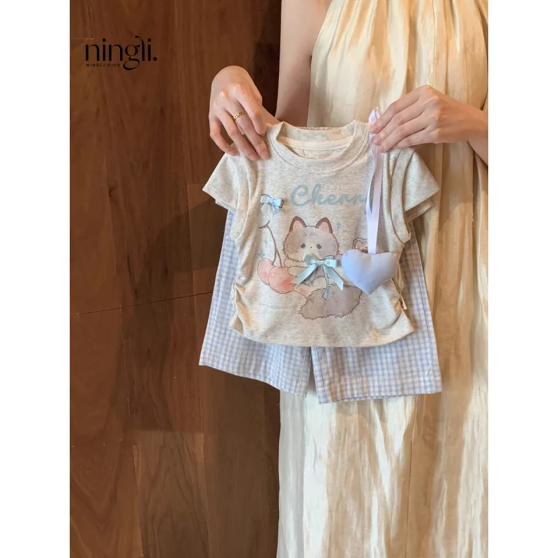 

Trendy Girl's Summer Outfit Set2025New Style Toddler Girl Baby Vest Wide-Leg Pants Two-Piece Set Trendy