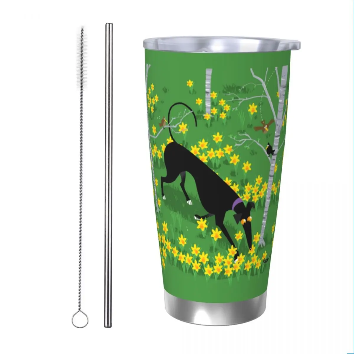 

Daffodil Hound Insulated Tumbler with Straw Lid Greyhound Whippet Lurcher Dog Vacuum Coffee Mugs Office Home Car Bottle Cu, 20oz