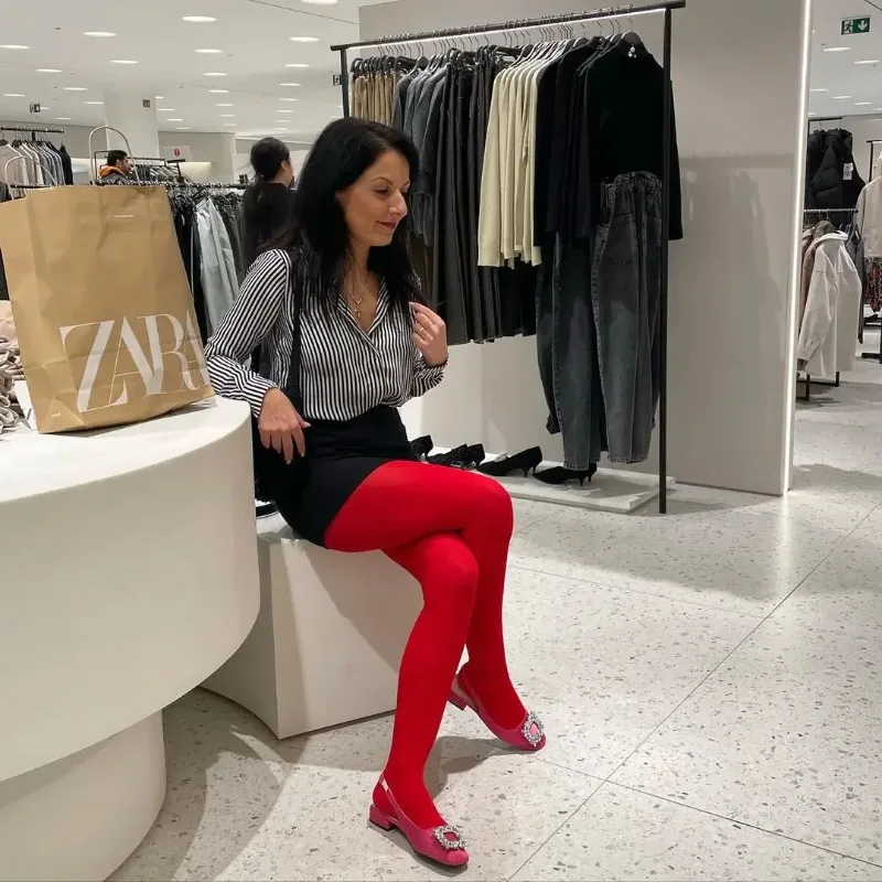 Trendix Neue Rote Strümpfe Frauen Bodycon Super Elastische Durchsichtige Spitze Strumpfhosen Herbst Sexy Schlanke Elegante Burgunder Strumpfhosen Winter – Detail 32