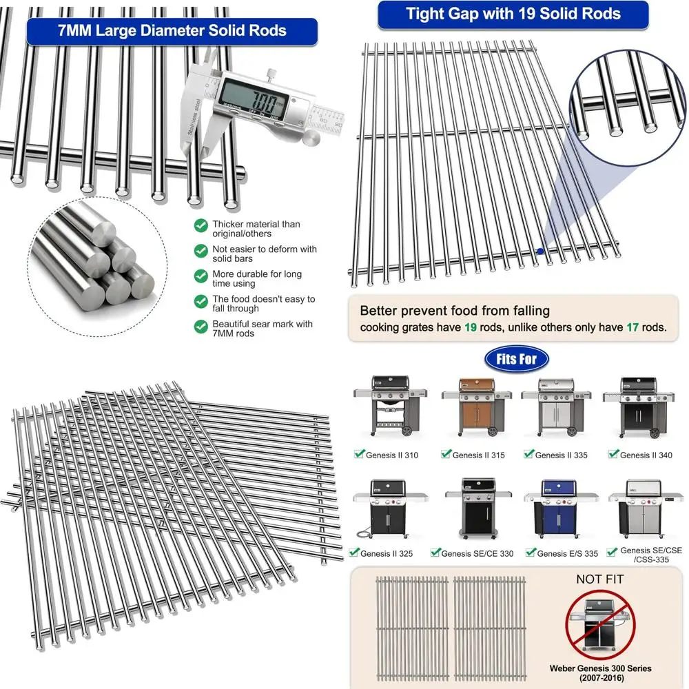 

Replacement Grill Grates for Gas Grills, 18.75 Cooking Grid, Compatible with Genesis II 300 and LX 300 Series