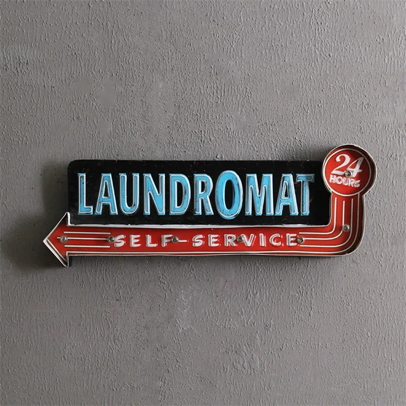 Retro decoation LED Neon Signs Glow Pendant 24hours laundromat self service Style Exquisite Craft Painting Plaques drop ship