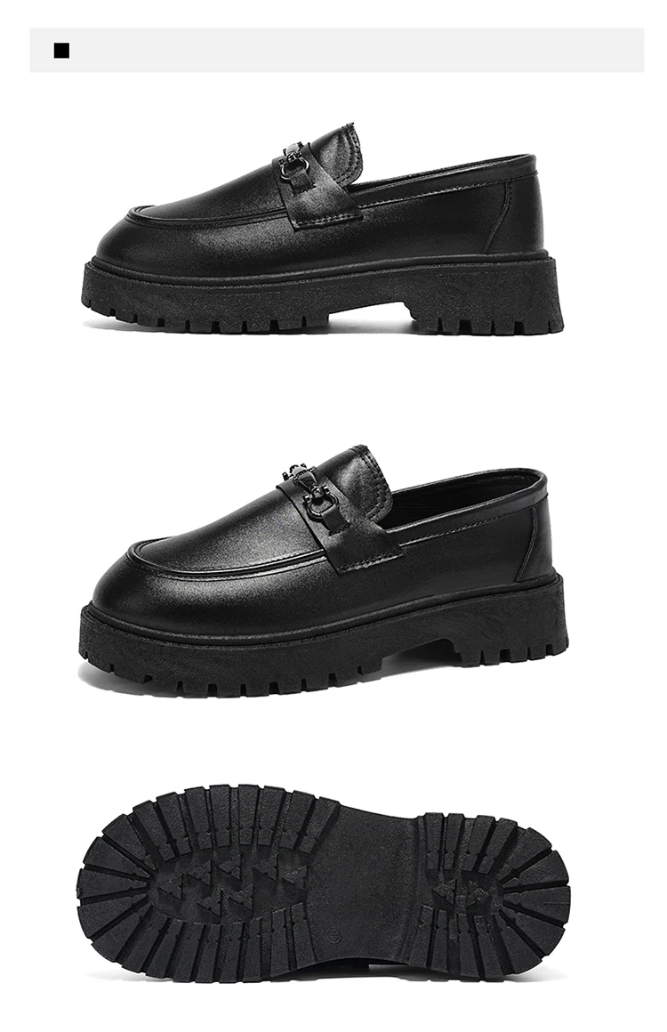 Herren-Loafer mit dicker Sohle, Metallschnalle, Slip-On-Lederschuhe, rutschfeste Plateau-Freizeitschuhe für Büro, Alltag und Party – Detail 20