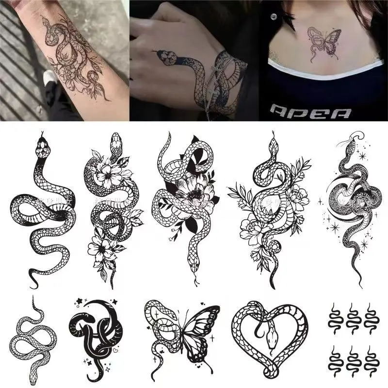 

Herbal Juice Love Snake Butterfly Tattoo Stickers Dark Arm Clavicle Lasting Temporary Fake Tattoos Semi Permanent for Men Women