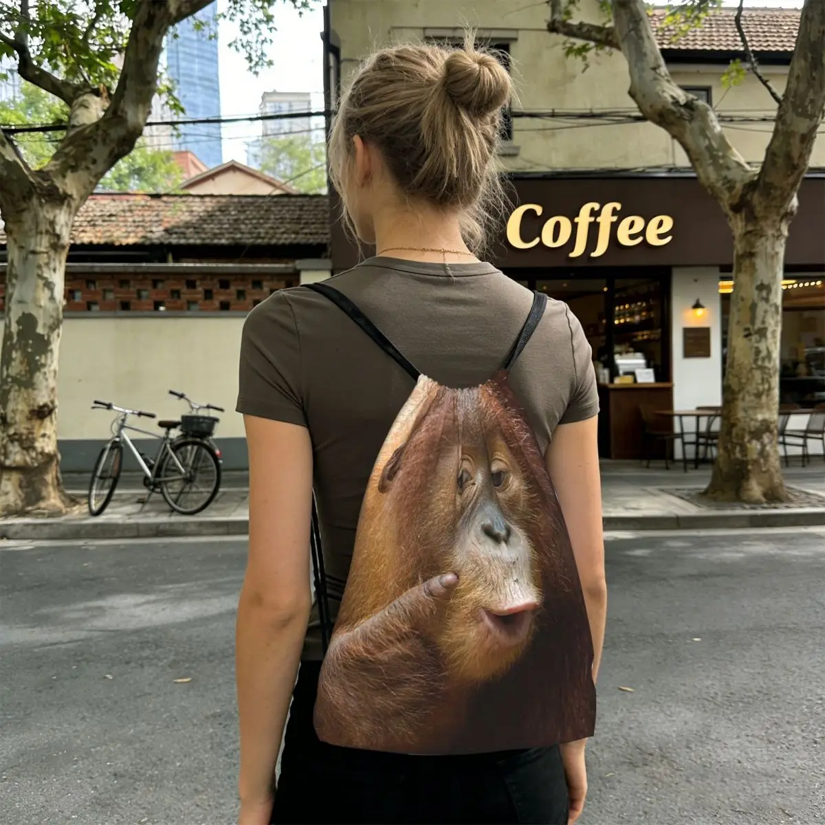 

Gorilla Face Print Backpacks Casual Drawstring Bags Sports Bag Book Bags for Man Woman School