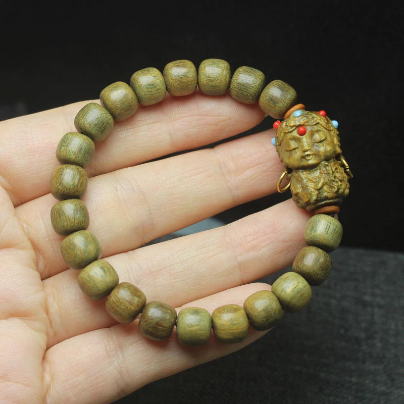 

Зеленый браслет Тара Буда с легким ароматом, винтажный, из бусин, в китайском стиле, из сандалового дерева, женский, культурный.