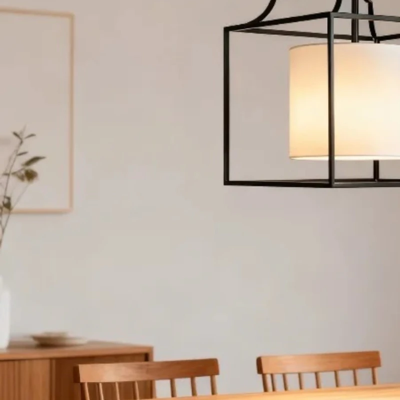 

American Country Pendant Lights Retro Square LED Suspension Luminaire Living Room Balcony Foyer and Entrance Hall Hanging Lamps
