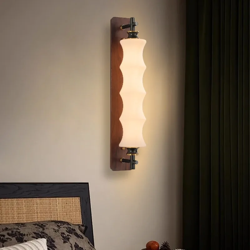 

Настенные светильники в форме бамбука из дерева для изголовья кровати, спальни, прихожей, гостиной, ретро-чайной, гостевого дома, отеля, интерьерные светодиодные настенные лампы