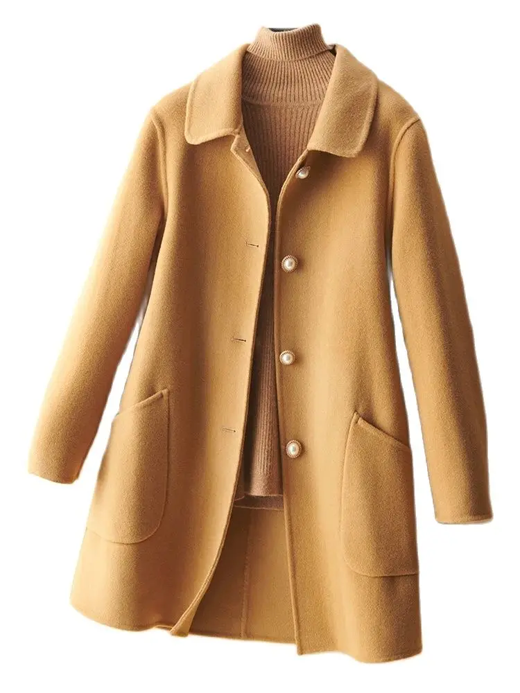 Imagem -05 - Outono e Inverno Novo Cabolsa Feminino Pure Wool Short Doll Collar Womens Coat Buckle All-match Commute Wool Coat Overcoat 2023