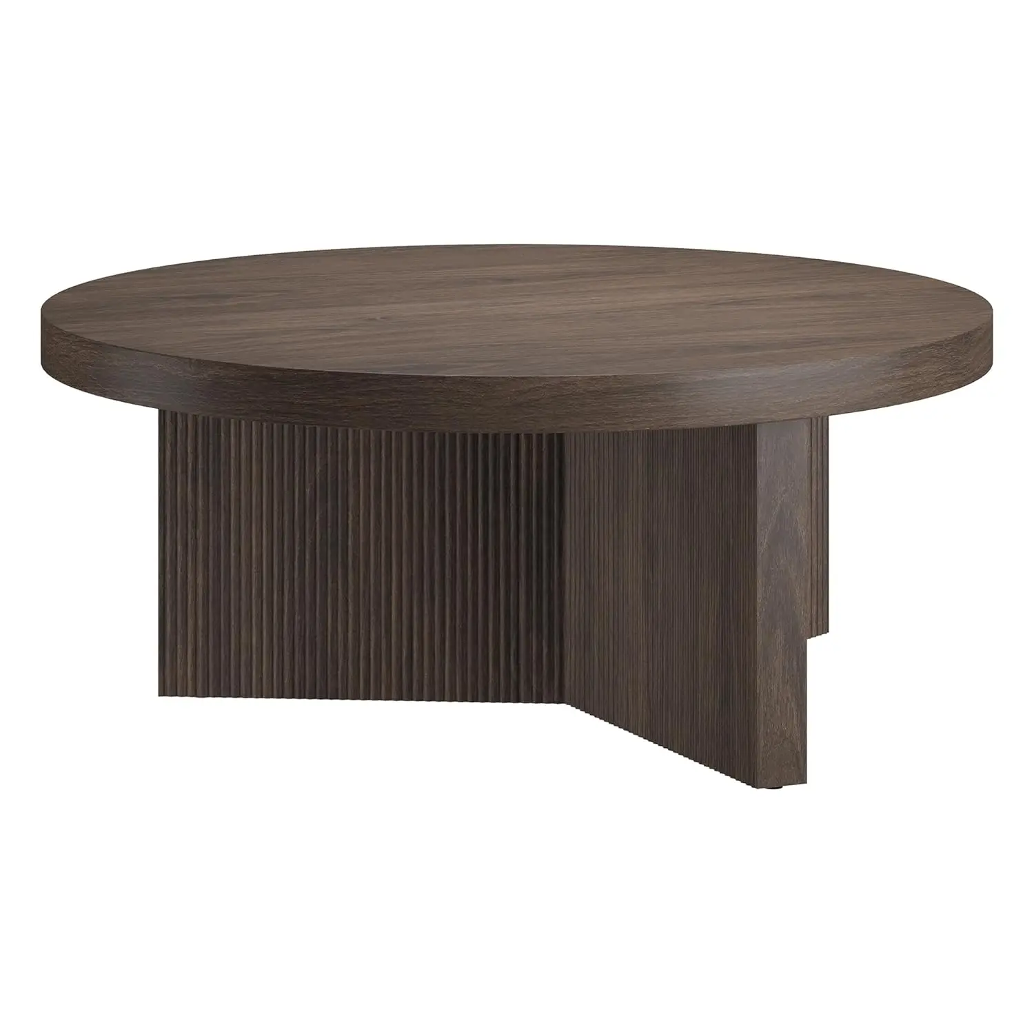 

36" Fluted Round Low-Profile Coffee Table Ribbed Pedestal Base Living Room Office, Customized