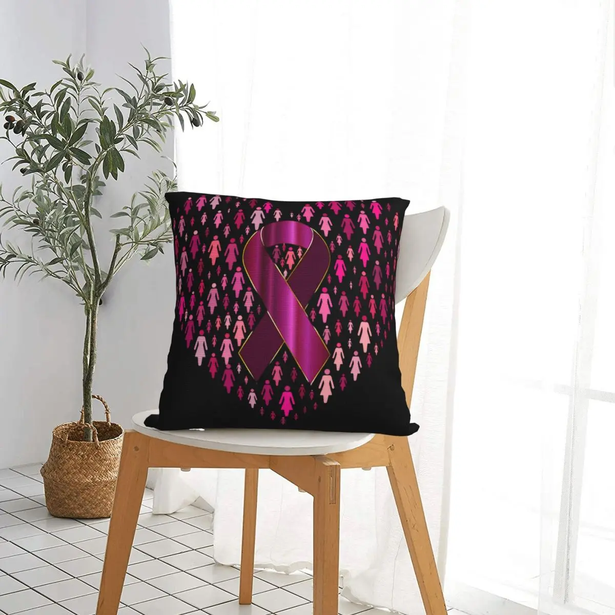 Breast Cancer Awareness Heart Pillow Case Cushion Cover Vintage Zipper Decorative Pillowcase for Car 40*40cm