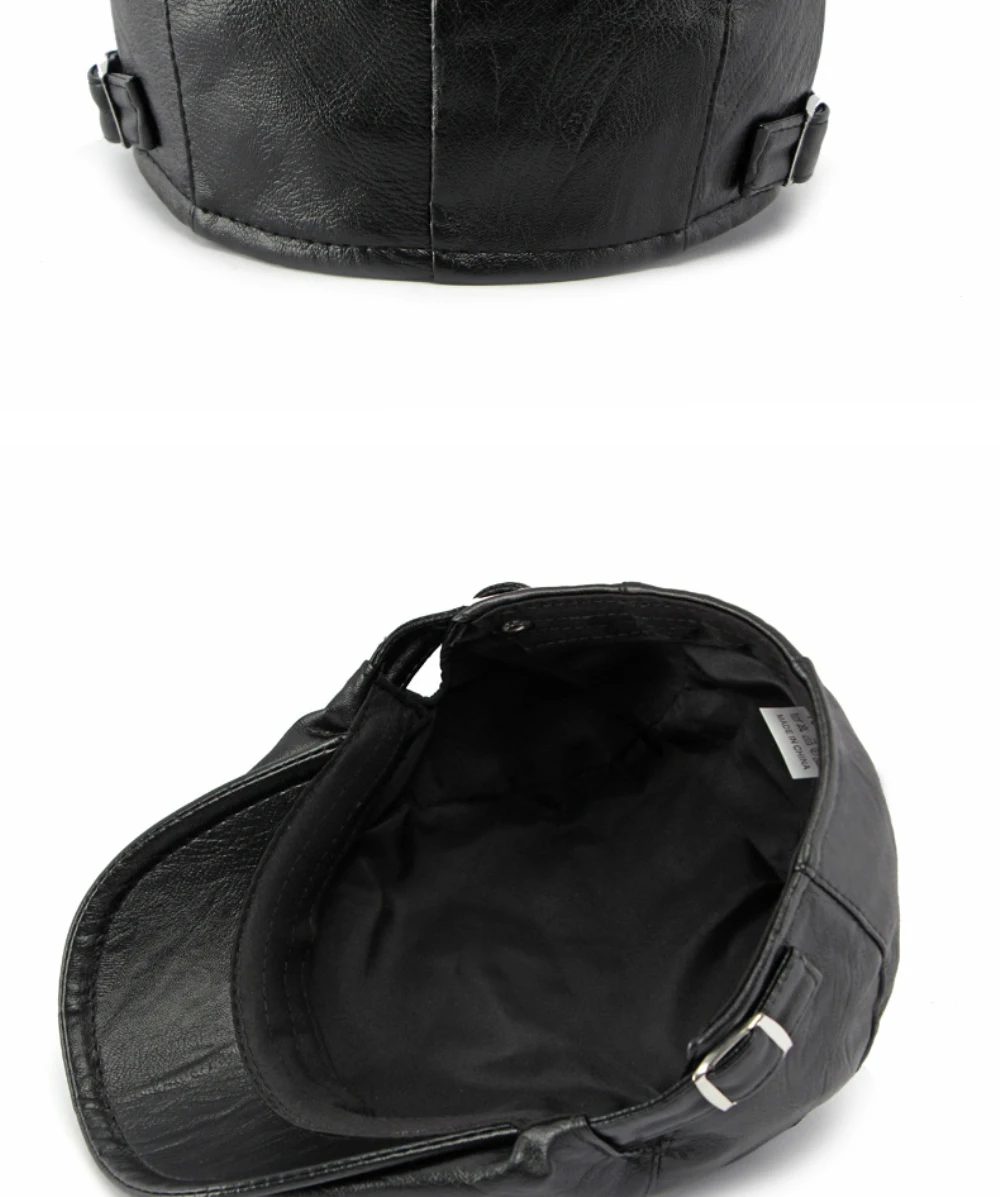 HT5127 Herbst-Winter PU-Leder Kappen für Herren und Damen, Künstler-Mütze, Unisex Ivy Flat Cap, Verstellbare Baskenmütze – Detail 12