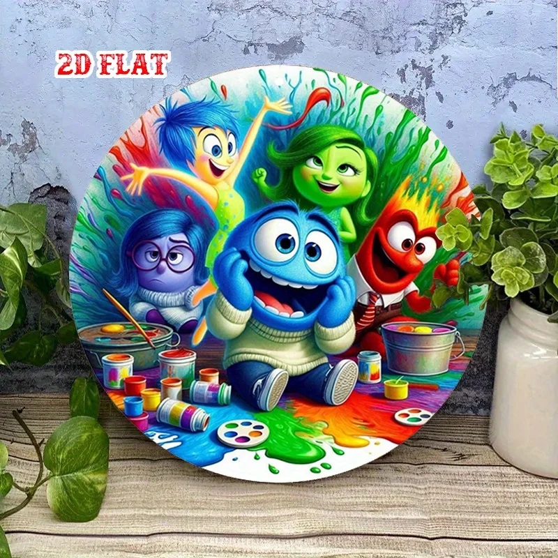 [مسطح [مسطح] لافتة ألومنيوم مستديرة 2D مخصصة قطعة واحدة من Pixar، لافتة من القصدير المعدني الداخلي والخارجي، لافتة ألومنيوم مستديرة للرسوم المتحركة 7.87X7.87 -