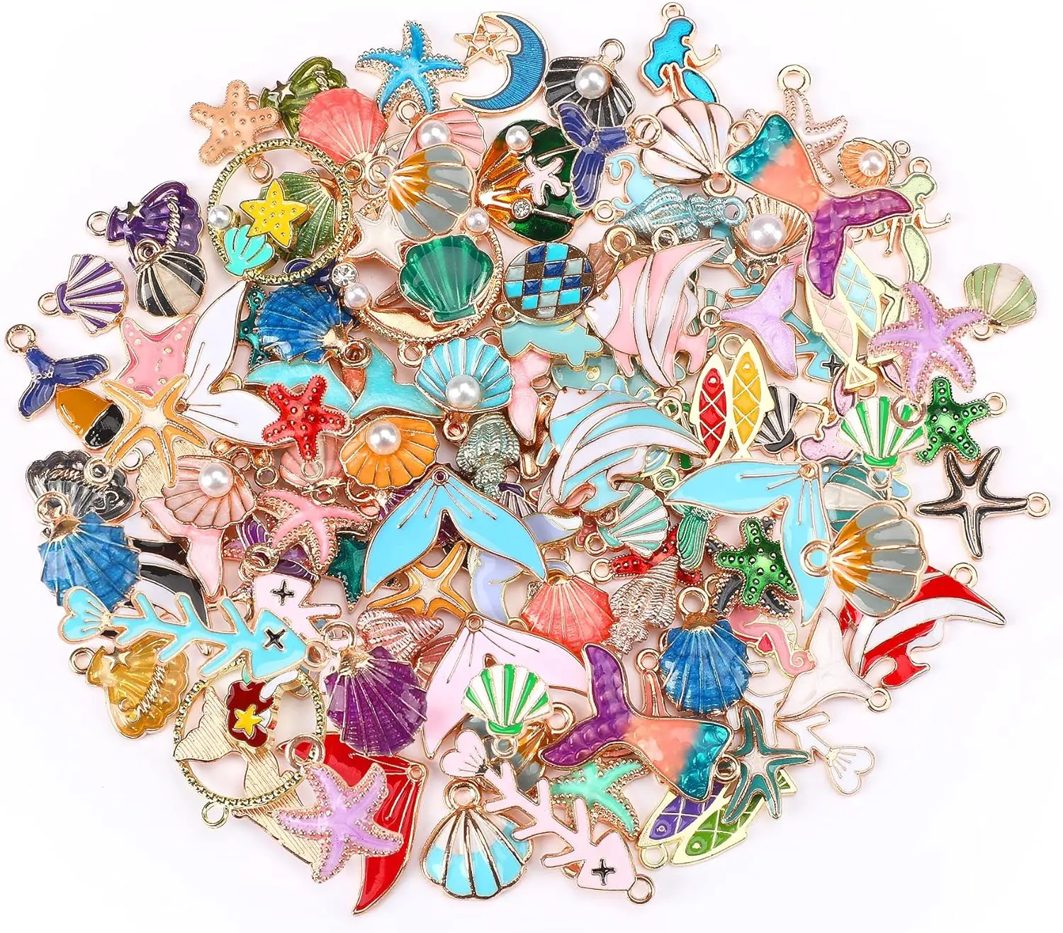 120 Piezas de Dijes Marinos para Hacer Joyas, Colgantes de Estrella de Mar y Conchas Esmaltadas en Oro para Collares, Pendientes, Pulseras y Manualidades