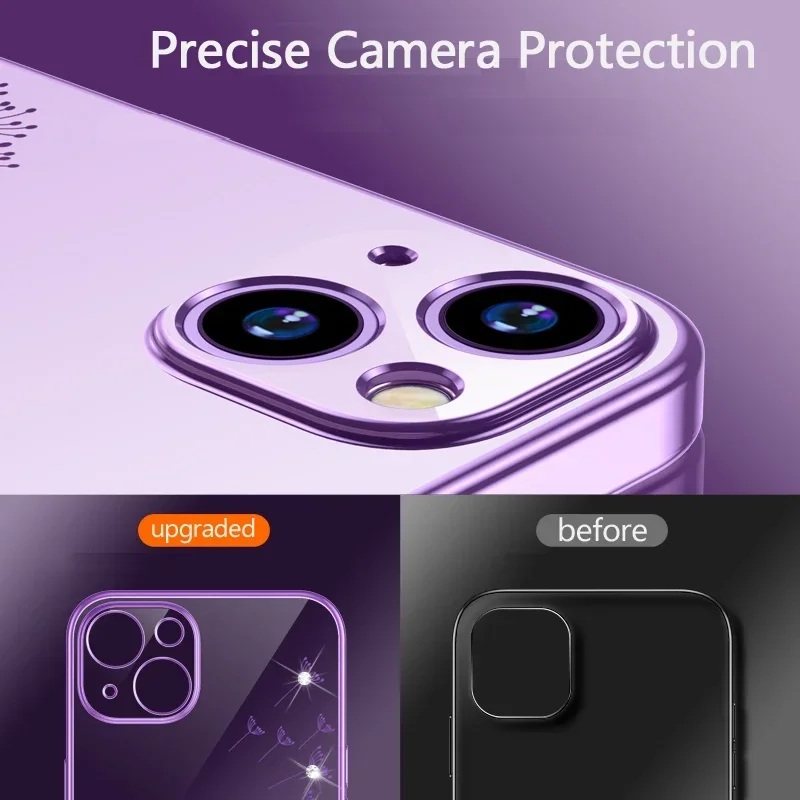 Luxury Dandelion Rhinestone Plating Soft Case for iPhone 12 13 11 14 Pro Max Plus Mini X Xs Xr Transparent Cover for Woman Girl image 4