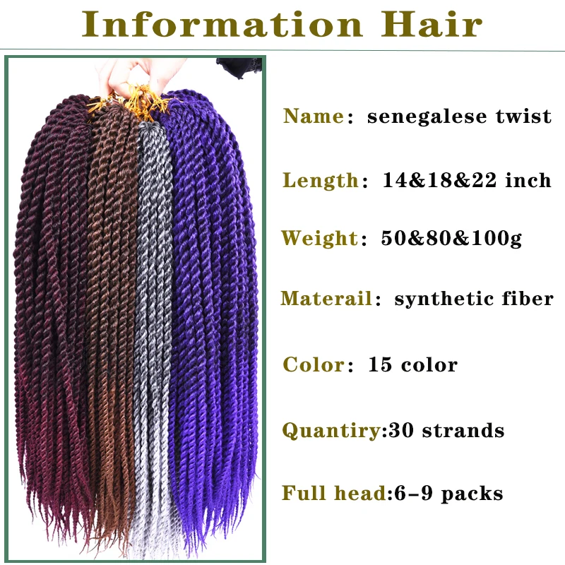 Full Star Senegalese Twist Braiding 30 strand Pre Twist Crochet Braids Synthetic Hair Black Ombre Brown Blonde for Women Cosplay