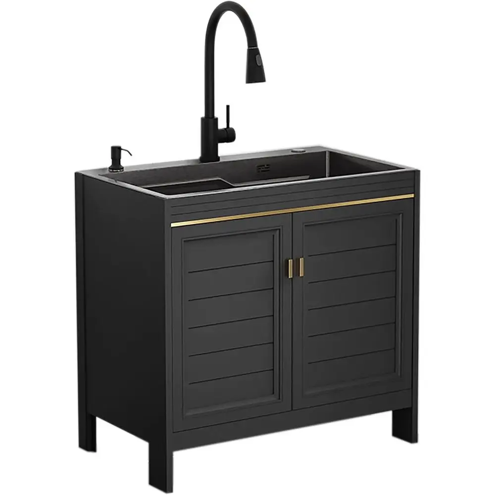 

Отдельно стоящая современная универсальная раковина с одной чашей, 60x45x80 см, нержавеющая сталь, матовая отделка, 1 отверстие, выдвижной слив, настройка