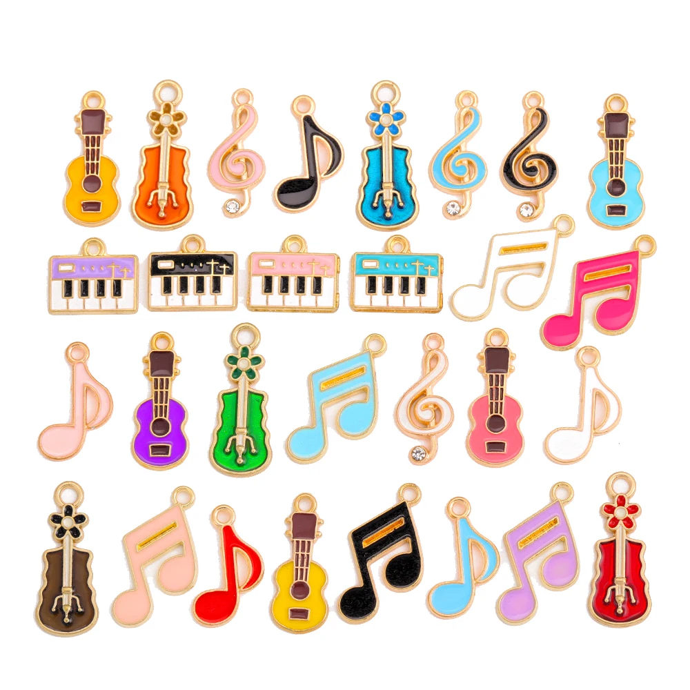 10Pcs Fashion Mixed Color Notes Guitar Piano Enamel Zinc Alloy Pendant For Bracelet Necklace DIY Jewelry Made Charm Earrings