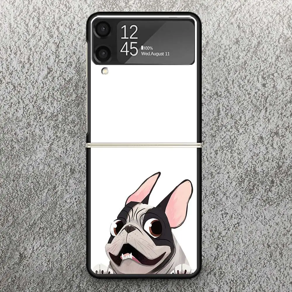 Pug Dog French Bulldog Print Case For Samsung Galaxy Z Flip 3 4 5 6 5G Phone Shell ZFlip6 Flip5 Flip4 Flip3 Pattern Black Hard C