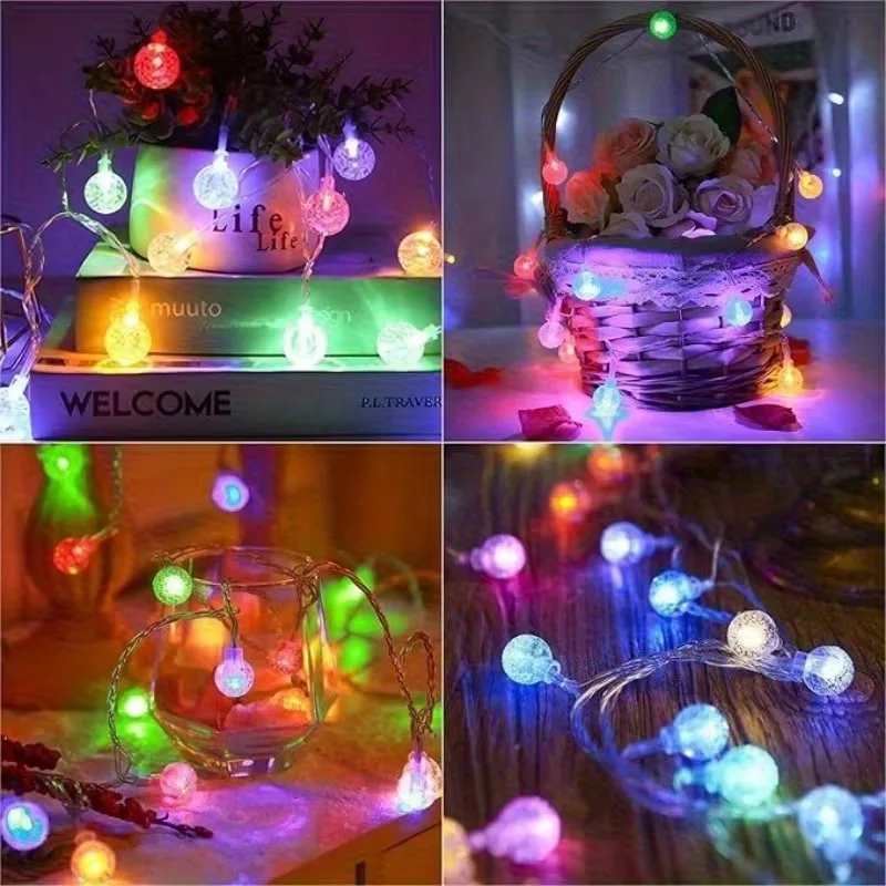 LED Bubble Ball String Lights Golden Glow Battery/USB Operated Indoor Fairy Lights for Wedding Holidays New Year Decorations
